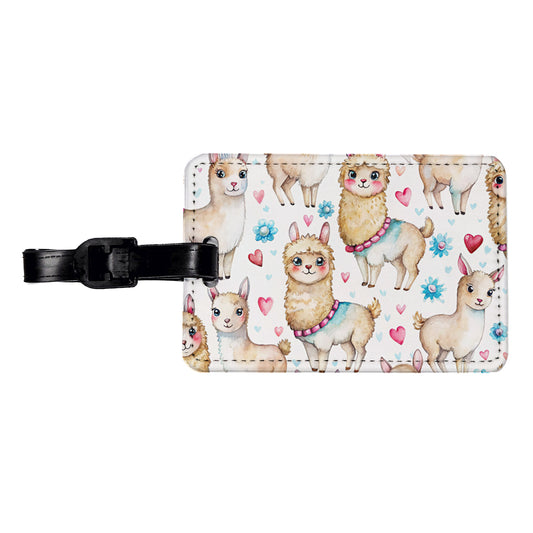Cute Llamas Hearts Watercolor Travel Faux Leather Luggage Tag