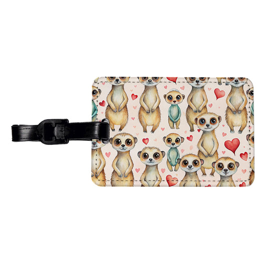 Cute Meerkats Hearts Watercolor Travel Faux Leather Luggage Tag