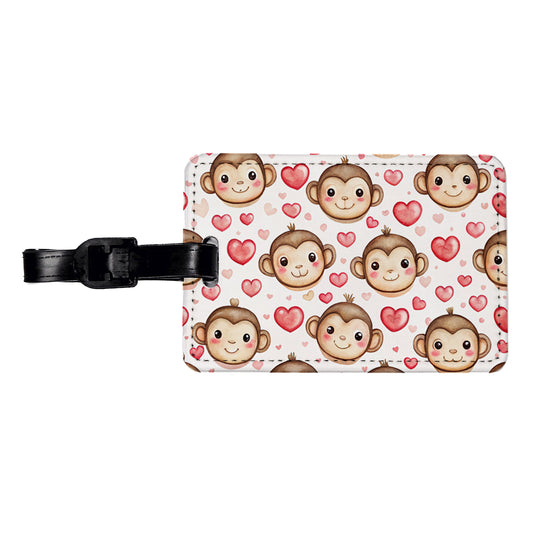 Cute Monkey Faces Hearts Watercolor Travel Faux Leather Luggage Tag