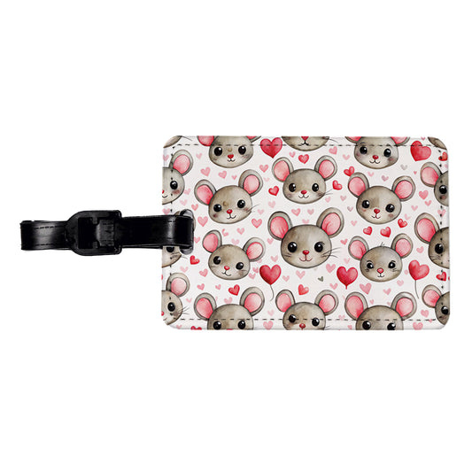 Cute Mouse Faces Hearts Watercolor Travel Faux Leather Luggage Tag
