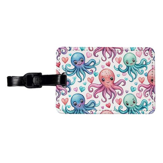 Cute Octopus Hearts Watercolor Travel Faux Leather Luggage Tag