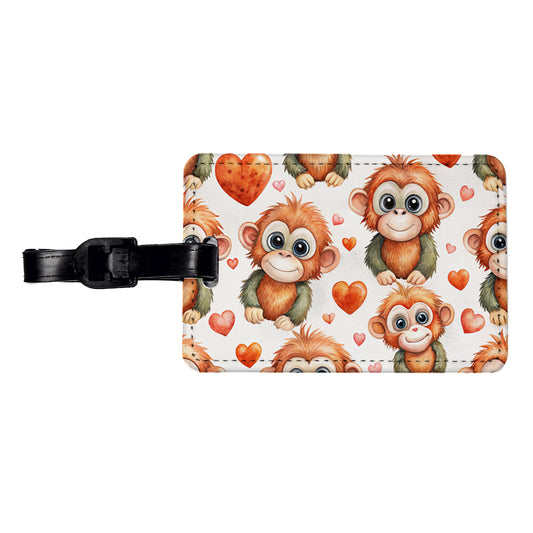 Cute Orangutans Hearts Watercolor Travel Faux Leather Luggage Tag