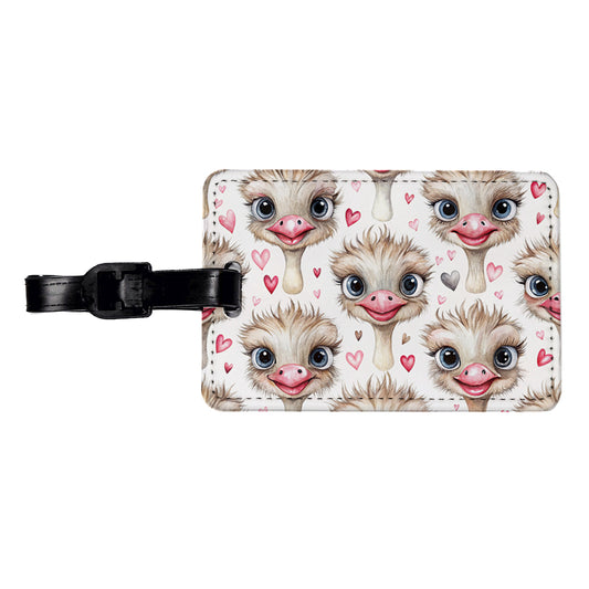 Cute Ostriches Faces Hearts Travel Faux Leather Luggage Tag