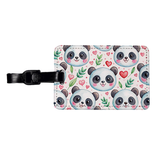 Cute Panda Faces Hearts Watercolor Travel Faux Leather Luggage Tag