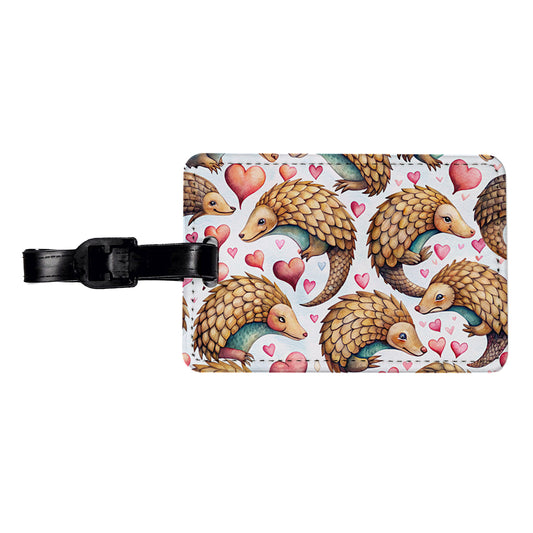 Cute Pangolin Hearts Watercolor Travel Faux Leather Luggage Tag