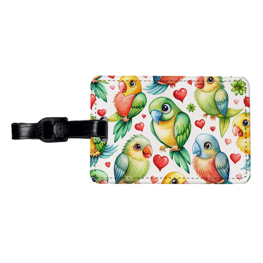 Cute Parrots Hearts Watercolor Travel Faux Leather Luggage Tag