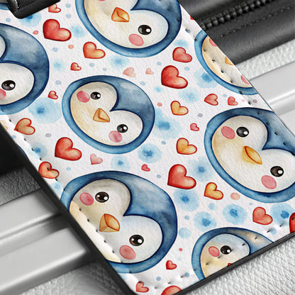 Cute Penguin Faces Hearts Watercolor Travel Faux Leather Luggage Tag