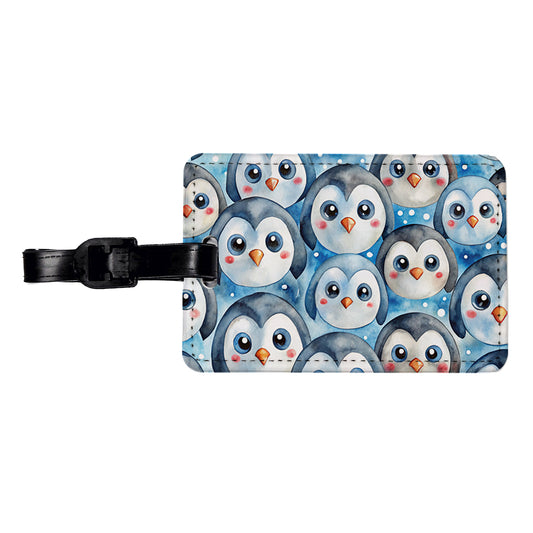 Cute Penguin Faces Watercolor Travel Faux Leather Luggage Tag