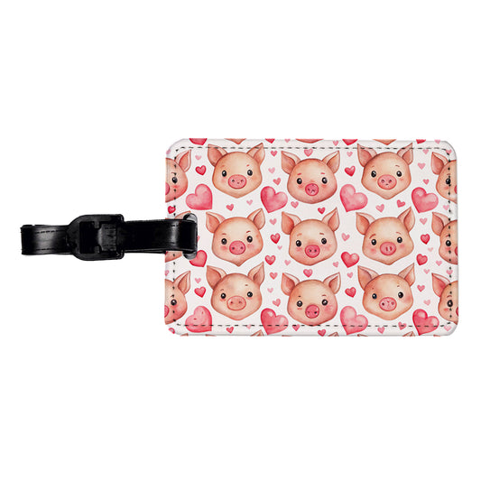 Cute Pig Faces Hearts Watercolor Travel Faux Leather Luggage Tag
