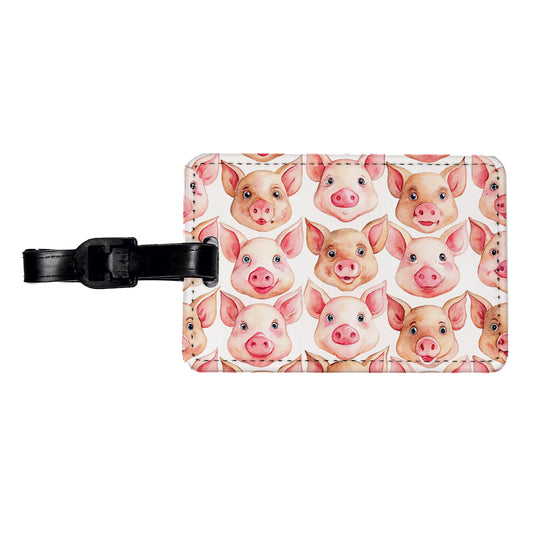 Cute Pig Faces Watercolor Travel Faux Leather Luggage Tag