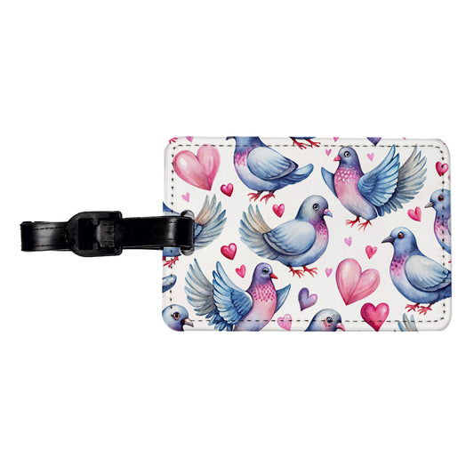 Cute Pigeons Hearts Watercolor Travel Faux Leather Luggage Tag