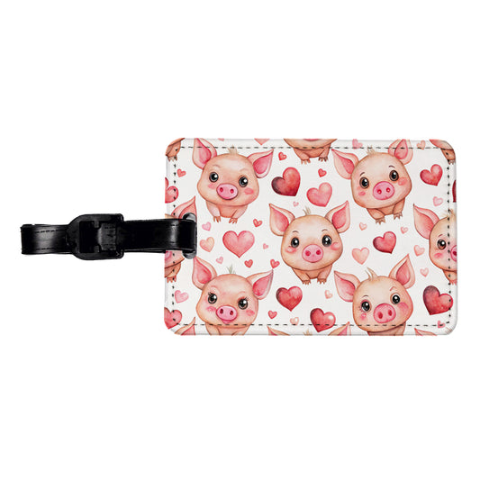 Cute Pigs Hearts Watercolor Travel Faux Leather Luggage Tag