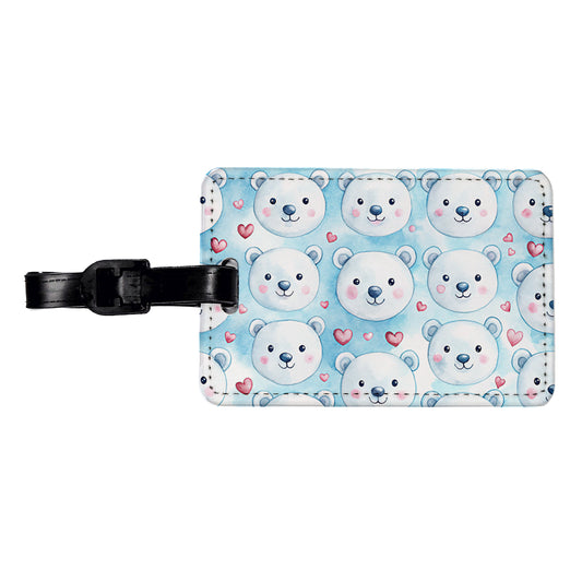 Cute Polar Bear Faces Hearts Travel Faux Leather Luggage Tag