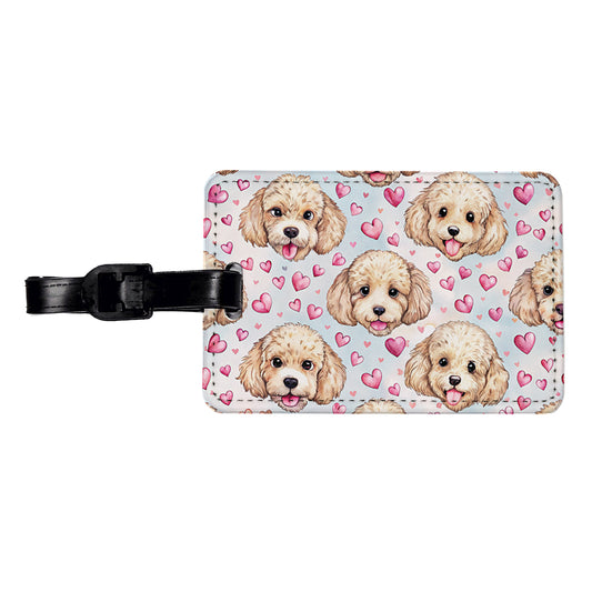 Cute Poodle Dog Faces Hearts Travel Faux Leather Luggage Tag
