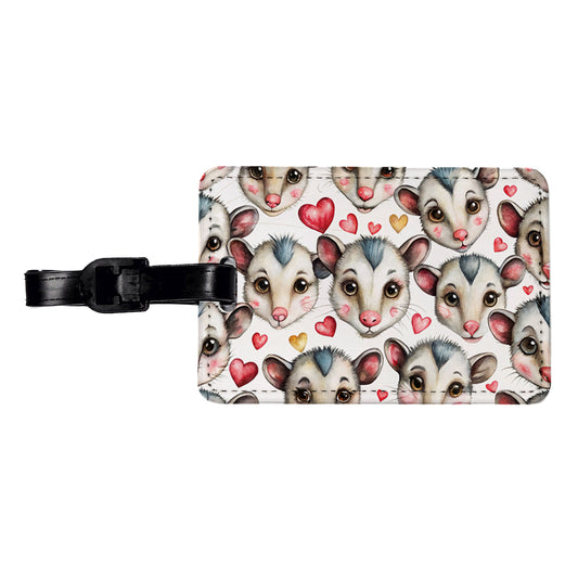 Cute Possum Faces Hearts Watercolor Travel Faux Leather Luggage Tag