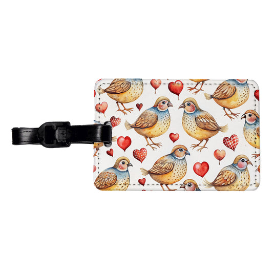 Cute Quails Hearts Watercolor Travel Faux Leather Luggage Tag