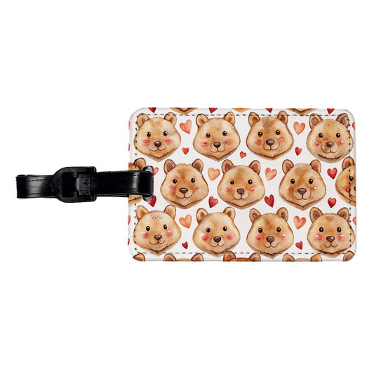 Cute Quokka Faces Hearts Watercolor Travel Faux Leather Luggage Tag