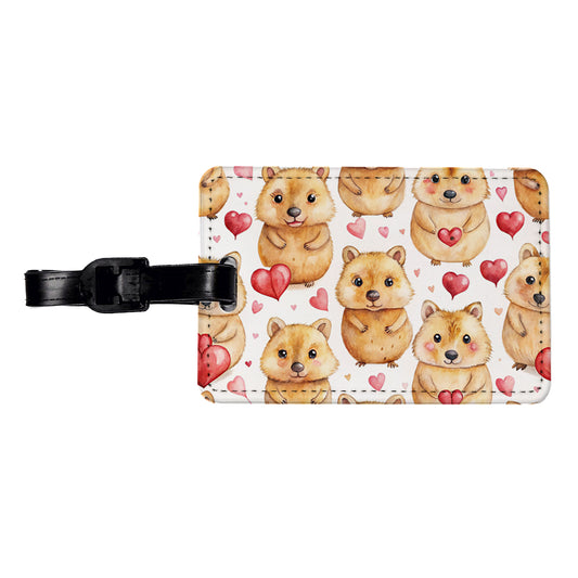 Cute Quokkas Hearts Watercolor Travel Faux Leather Luggage Tag