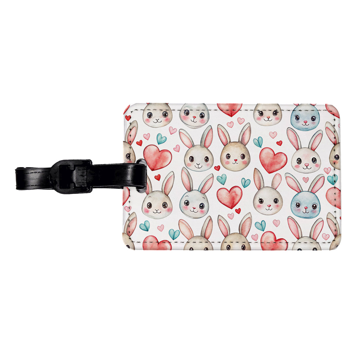 Cute Rabbit Bunny Faces Hearts Easter Travel Faux Leather Luggage Tag