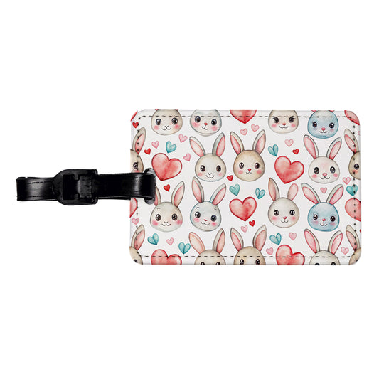 Cute Rabbit Bunny Faces Hearts Easter Travel Faux Leather Luggage Tag