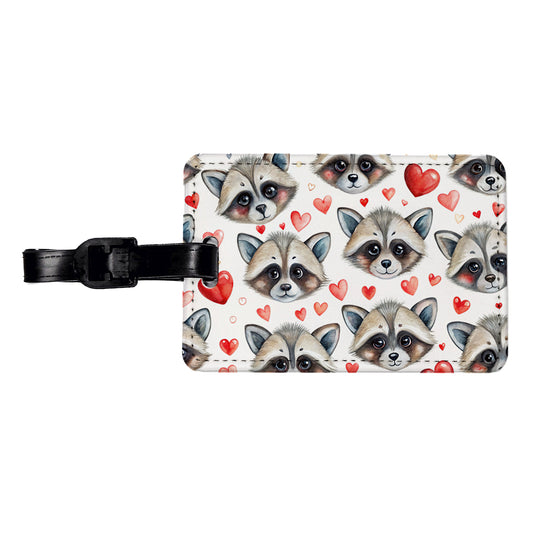 Cute Raccoon Faces Hearts Travel Faux Leather Luggage Tag