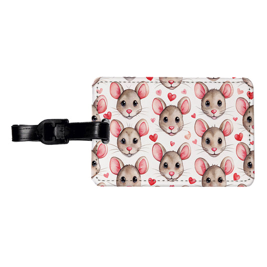 Cute Rat Faces Hearts Watercolor Travel Faux Leather Luggage Tag