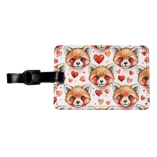 Cute Red Panda Faces Hearts Travel Faux Leather Luggage Tag