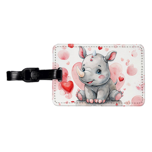 Cute Rhinoceros Hearts Watercolor Travel Faux Leather Luggage Tag