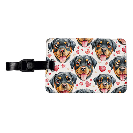 Cute Rottweiler Dog Faces Hearts Travel Faux Leather Luggage Tag