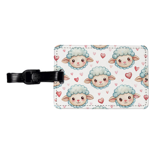 Cute Sheep Faces Hearts Watercolor Travel Faux Leather Luggage Tag