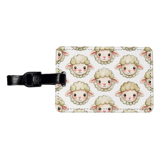 Cute Sheep Faces Watercolor Travel Faux Leather Luggage Tag