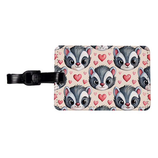 Cute Skunk Faces Hearts Watercolor Travel Faux Leather Luggage Tag