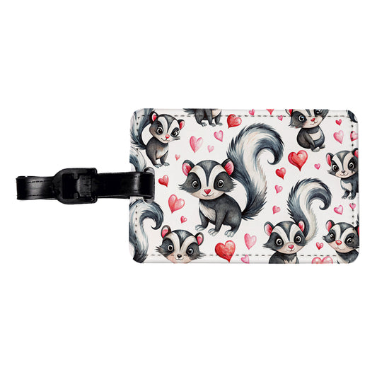 Cute Skunks Hearts Watercolor Travel Faux Leather Luggage Tag