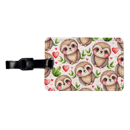 Cute Sloths Hearts Watercolor Travel Faux Leather Luggage Tag