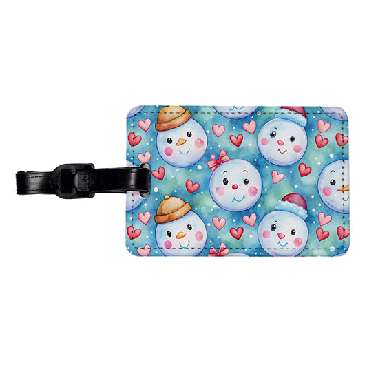 Cute Snowman Faces Hearts Winter Travel Faux Leather Luggage Tag