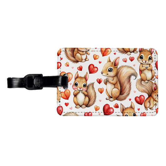 Cute Squirrels Hearts Watercolor Travel Faux Leather Luggage Tag