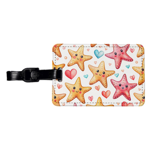 Cute Starfish Hearts Watercolor Travel Faux Leather Luggage Tag