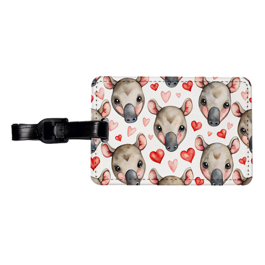 Cute Tapir Faces Hearts Watercolor Travel Faux Leather Luggage Tag