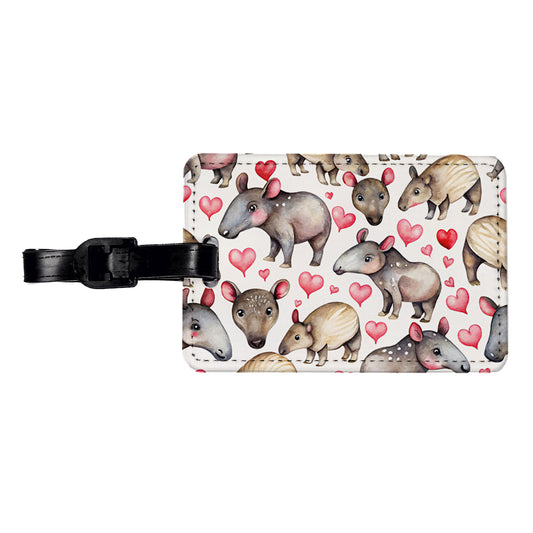 Cute Tapirs Hearts Watercolor Travel Faux Leather Luggage Tag