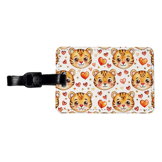 Cute Tiger Faces Hearts Watercolor Travel Faux Leather Luggage Tag