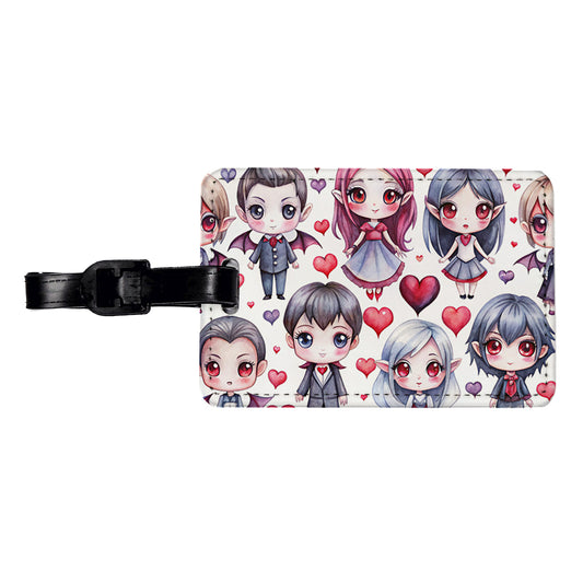 Cute Vampires Hearts Watercolor Travel Faux Leather Luggage Tag