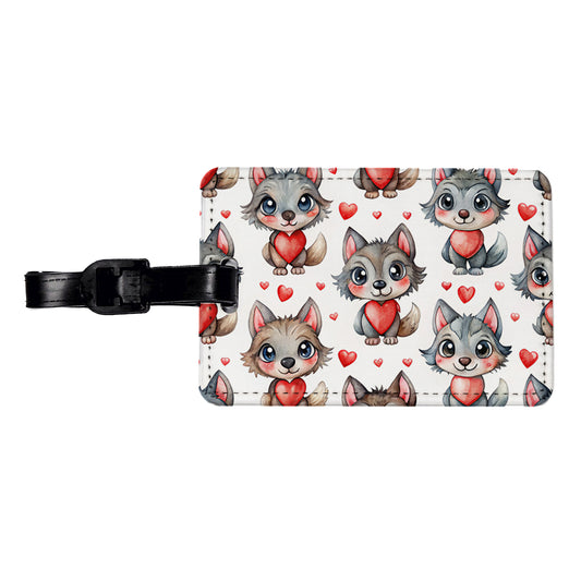 Cute Werewolves Hearts Watercolor Travel Faux Leather Luggage Tag