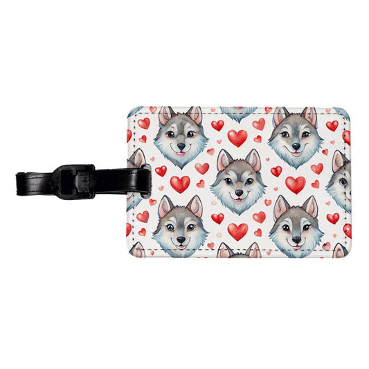 Cute Wolf Faces Hearts Watercolor Travel Faux Leather Luggage Tag