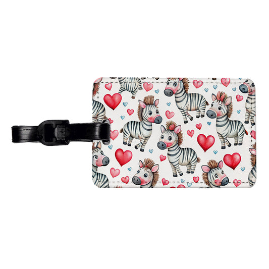 Cute Zebras Hearts Watercolor Travel Faux Leather Luggage Tag