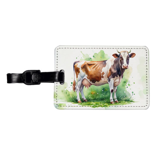 Dairy Cow Watercolor Travel Faux Leather Luggage Tag