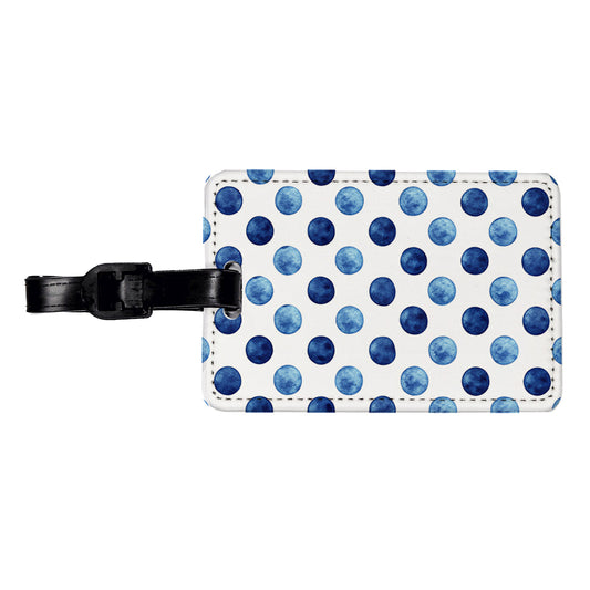 Dark Blue Polka Dots White Background Travel Faux Leather Luggage Tag