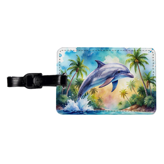 Dolphin Tropical Watercolor Design Travel Faux Leather Luggage Tag
