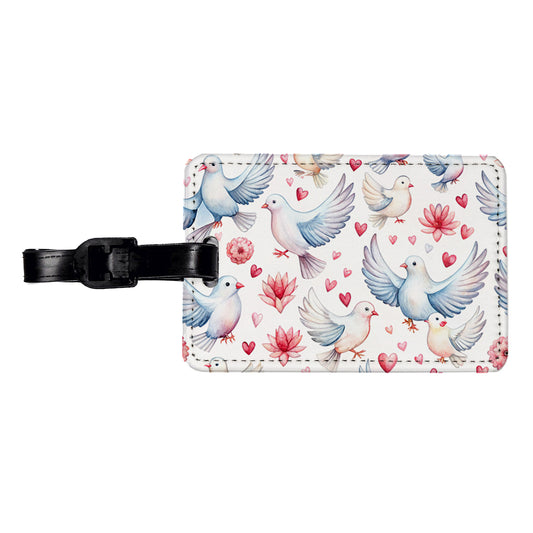 Doves Hearts Watercolor Travel Faux Leather Luggage Tag