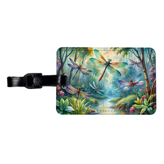 Dragonflies Forest Fantasy Watercolor Design Travel Faux Leather Luggage Tag