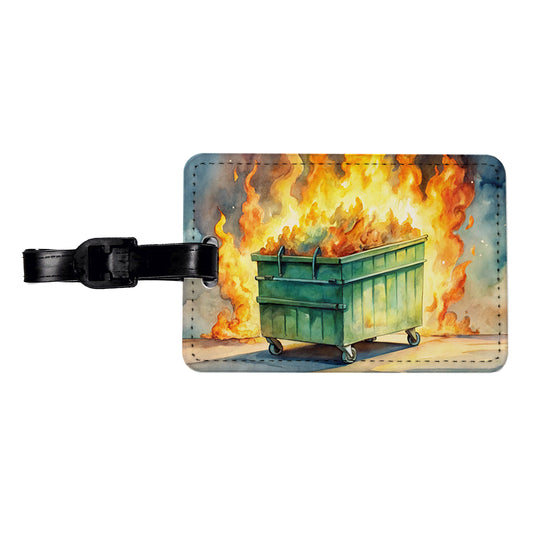 Dumpster Fire Watercolor Trash Travel Faux Leather Luggage Tag